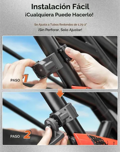 Vista 6 de KEMIMOTO UTV Soporte de montaje para luz de bandera de montaje en látigo, 1 unidad, resistente ajustable para jaula de barra enrollable de 1.75 a 2
