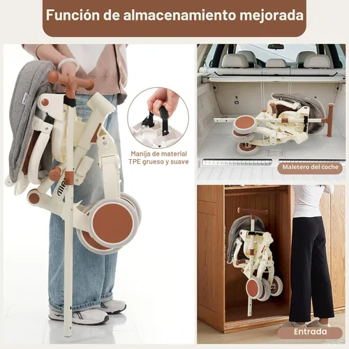 Vista 5 de Triciclo todo terreno 7 en 1 para niños, cochecito plegable para niños pequeños, mango de empuje ajustable