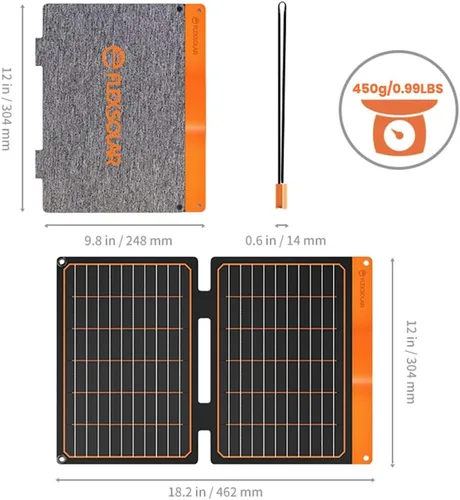 Vista 4 de Cargador de panel solar pequeño de 20 W, 5 V, USB-A, USB-C, plegable, portátil, ligero, ETFE, panel de energía de emergencia, IP67, impermeable