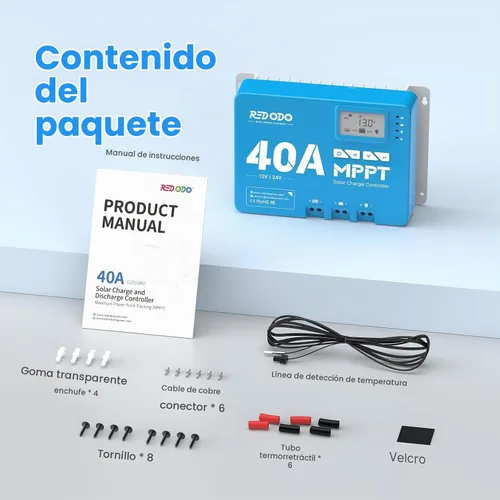 Vista 7 de Redodo Controlador de carga solar de entrada de 40 amperios MPPT 12V/24V DC con módulo Bluetooth incorporado, pantalla LCD ajustable de parámetros