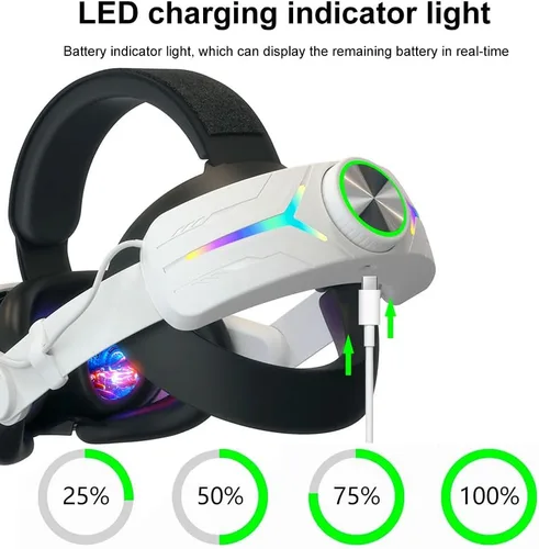 Vista 6 de AZURAOKEY Head Strap Battery Pack for Meta Quest 3, Replacement Elite Strap 8000mAh Enhanced Comfort and Extended Gaming Time with RGB Light for