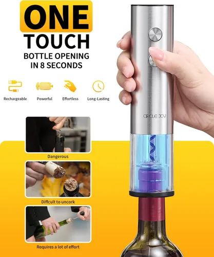 Vista 2 de CIRCLE JOY Abrevino eléctrico recargable 5 en 1 acero inoxidable juego de regalo de vino con cortador de aluminio, vertedor aireador de vino, anillo