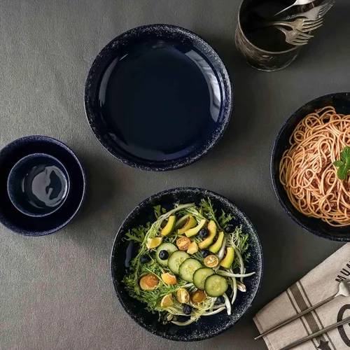 Vista 5 de S&Q'S CERAMICS Juego de 4 tazones grandes para servir, tazones grandes para ensalada de 65 onzas, platos hondos de cerámica anchos y poco profundos