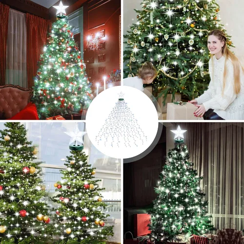 Vista 6 de aneeway Luces para árbol de Navidad con remates de estrella, 410 luces LED de Navidad con 8 modos y función de memoria, tira de luces de 6.6 pies x