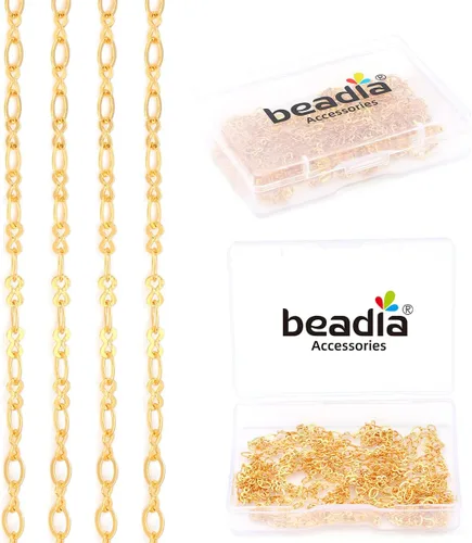 Vista 9 de BEADIA - Cadenas planas bañadas en oro de 18 quilates, 3 mm, 2 metros para la fabricación de joyas