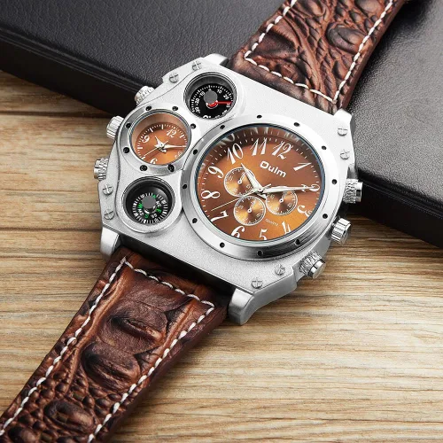 Vista 8 de 2.3" Oversized Dial Quartz Men's Watch, 2 Time Zone Analog Display Outdoor Sports Watch, Cool Design Casual Wristwatch, Model 1349.