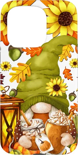 Vista 13 de iPhone 15 Hello Fall Gnomo para mujer, diseño de hojas de otoño, diseño de calabaza