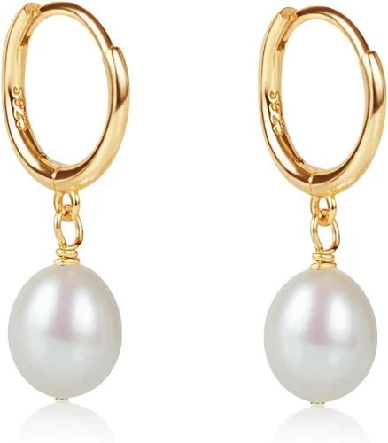 Vista 18 de LILY LUSTRE - Aretes colgantes de plata de ley 925 chapados en oro de 14 quilates, seleccionados a mano, calidad AAAA, color blanco natural