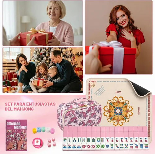 Vista 9 de HAYI American Mahjong Set con bolsa de dados y alfombrilla (rosa)
