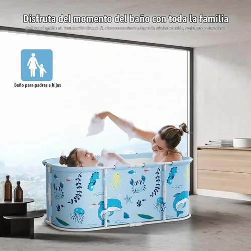 Vista 2 de 43" Large Foldable Bathtub, Freestanding Surround Collapsible Bathtub, Extra Large Foldable Bathtub with Plastic Frame, Family SPA Soaking Tub for
