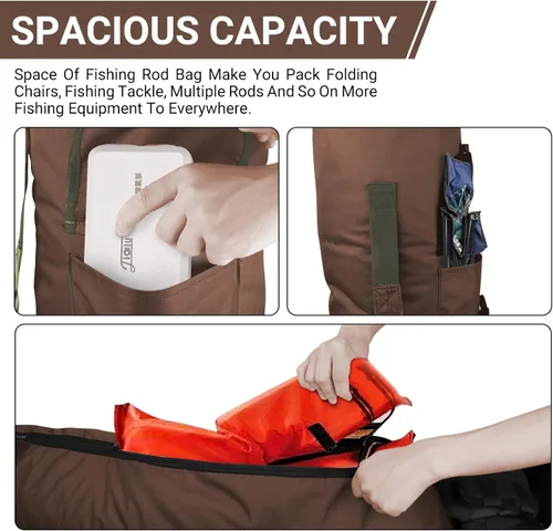 Vista 5 de FOUUAAOOU Bolsa para caña de pescar, bolsa para caña de pescar con tela Oxford plegable duradera, equipo de pesca portátil para hombres, regalos