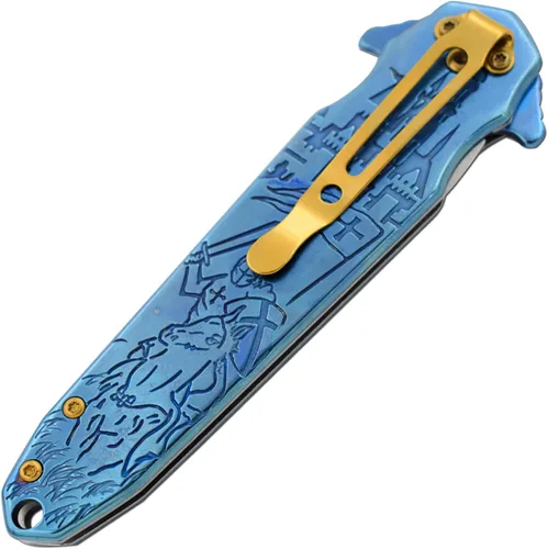 Vista 6 de Snake Eye Tactical Assist - Cuchillo de bolsillo resistente Crusader Knights Cuchillo de camping EDC con mango de diseño (3)