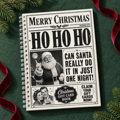 Vista 9 de Libro de tarjetas de regalo de Navidad para adultos, folleto de regalo de Vintage Newspaper
