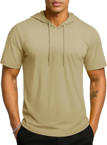 Vista 23 de TACVASEN Short Sleeve Hoodies for Men Cotton Hoodies Summer Sweatshirt Lightweight Breathable Workout Shirts Pullover Verde militar