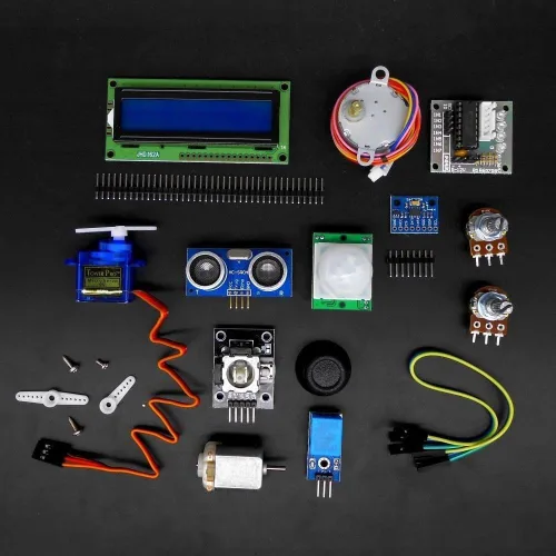 Vista 7 de Kit completo de iniciación de proyectos electrónicos STEM para Arduino con Mega2560, LCD1602, servo, motor paso a paso, sensores, tabla de pan