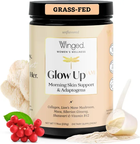 Vista 8 de Winged Wellness Glow Up, colágeno en polvo para mujeres, suplemento de belleza para cabello, piel y uñas, con péptidos de colágeno hidrolizados