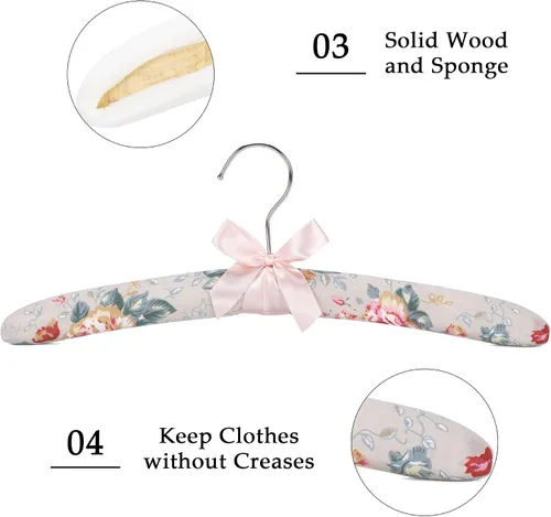 Vista 5 de NEOVIVA Perchas acolchadas para ropa de mujer, perchas acolchadas con estampado floral para mujer, sin ganchos de hombro para adultos, perchas