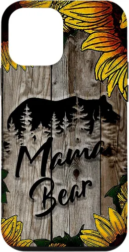 Vista 16 de Funda de regalo para el día de la madre con diseño de girasol de madera rústica para iPhone 16 Mama Bear