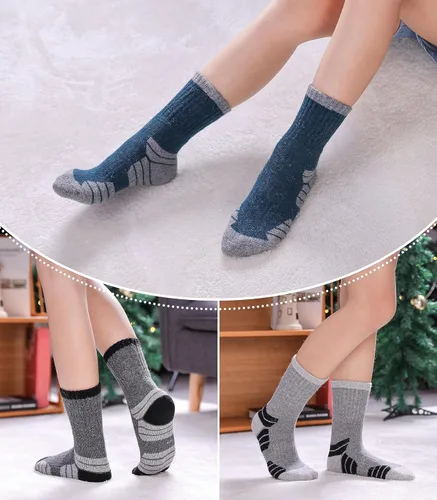 Vista 5 de LINEMIN Calcetines de senderismo de lana merino para niños y niñas, cálidos, gruesos, térmicos, acolchados, para invierno, 6 pares