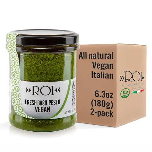 Vista 10 de ROI Pesto Sauce - Pesto vegano - Pesto fresco de albahaca liguriana hecha de albahaca Genovesa DOP y EVOO - Pesto sin gluten - Salsa de albahaca