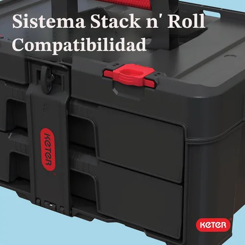 Vista 5 de Keter Stack-n-Roll - Caja de herramientas de dos cajones para piezas pequeñas y accesorios de herramientas eléctricas, se adapta al sistema modular