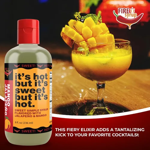 Vista 5 de Fire Syrup - Jarabe simple de mango y jalapeño - ¡Está caliente pero es dulce pero está caliente! - Botella de 8 onzas de jarabe simple con infusión