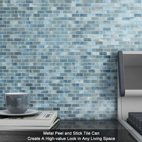 Vista 3 de BeNice Pelar y pegar contra salpicaduras para cocina, azulejos de metal para salpicaduras de azulejos de mosaico de despegar y pegar para chimenea