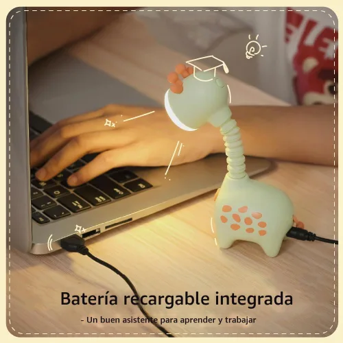 Vista 3 de Luz Nocturna de Jirafa Fantasee USB Recargable para Guardería y Mesita de Dormir para Niños - Verde
