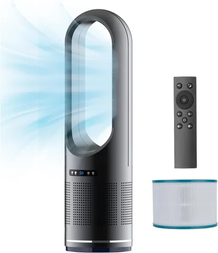Vista 11 de Ventilador sin aspas, ventilador de torre de enfriamiento de 22 pulgadas con oscilación de 80° y control remoto, temporizador de 9H, 8 velocidades
