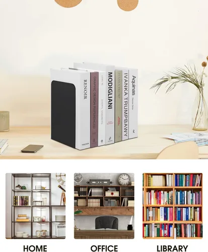 Vista 7 de Honagu Sujetalibros para estantes, hogar, oficina, tapón de metal para libros, soportes de metal para sujetalibros, sujetalibros decorativos
