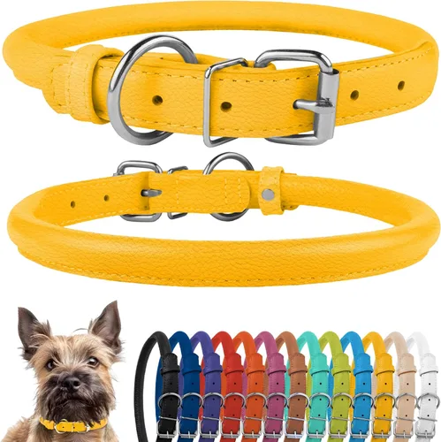 Vista 76 de CollarDirect - Collar de cuero enrollado para perro, collar redondo acolchado suave para cachorro, collar de cuero auténtico hecho a mano