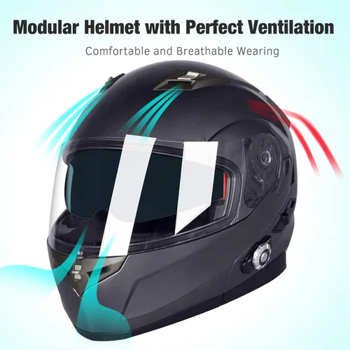 Vista 5 de FreedConn BM2-S - Casco de motocicleta con Bluetooth y función de marcación de voz, manos libres, 500 m/ 2 – 3 conductores, DOT con Bluetooth