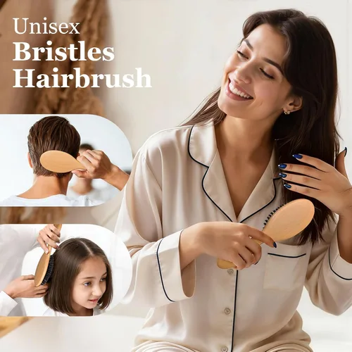 Vista 8 de BLACK EGG Cepillo de cerdas de jabalí para mujeres, hombres y niños, cerdas naturales suaves para cabello delgado y fino, restaura brillo y textura