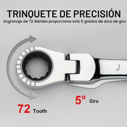 Vista 3 de Jetech - Llave de engranajes de cabeza flexible de 1/2 pulgada, llave combinada de trinquete de grado industrial, acero de aleación Cr-V forjado