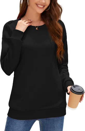 Vista 3 de YSYOKOW Women Crewneck Sweatshirt Long Sleeve Pullover Sweatshirts Trendy Cold Shoulder Tunic Tops with Pockets