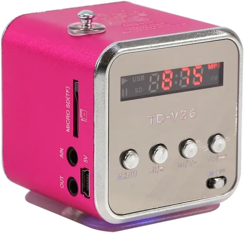 Vista 8 de Eboxer - Mini altavoz portátil con reproductor de música, radio FM, altavoz estéreo, soporte para tarjeta TF y disco U, diseño breve, mini altavoz