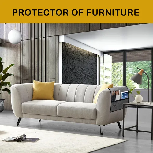 Vista 2 de Ntomtuex Funda de lino para reposabrazos de sofá con 2 bolsillos, protector de reposabrazos para sofá reclinable antideslizante, funda para sala