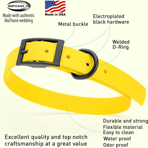 Vista 14 de Dogline Biothane - Collar impermeable para perro con hebilla de liberación rápida, resistente cincha de nailon recubierta con resistente y a prueba