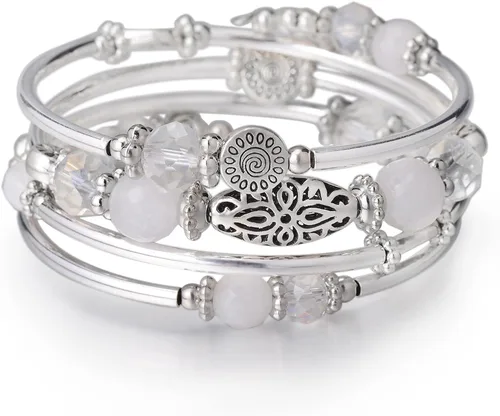 Vista 27 de FULU AUTUMN Pulseras apilables con cuentas para mujer, pulsera bohemia de plata envolvente, joyería de moda en capas, regalos para ella 17-negro