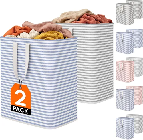 Vista 30 de Lifewit 75L x 2 Pack Collapsible Laundry Hamper Large,Tall Foldable Dirty Clothes Baskets Waterproof, Freestanding Double Bags with Easy Carry