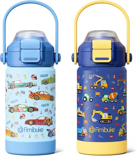 Vista 21 de Botella de agua aislada para niños con pop-open pajita y pico 2-en-1, botella de agua aislada de 14 onzas para niños, botella de acero inoxidable