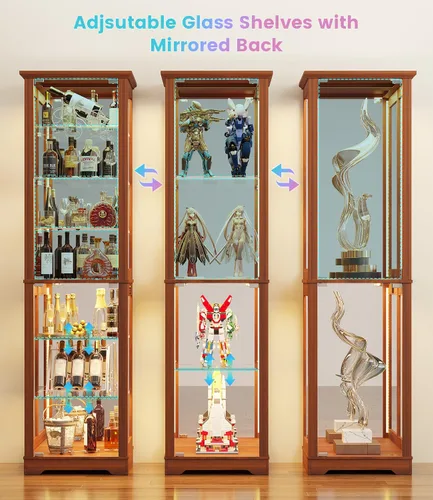 Vista 6 de 71“ Tall Bar Cabinet with RGB Lights & Glass Doors, 7-Tier, Wood
