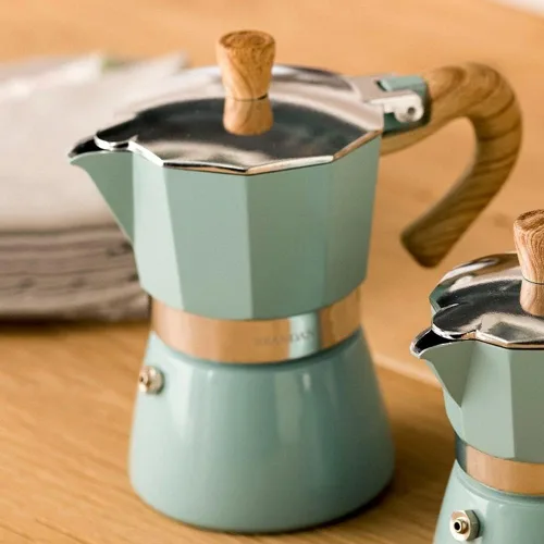 Vista 2 de Ochine Cafetera de café expreso, cafetera de café expreso, estufa, cafetera de café expreso, estilo italiano, taza de café expreso, olla de moka 150