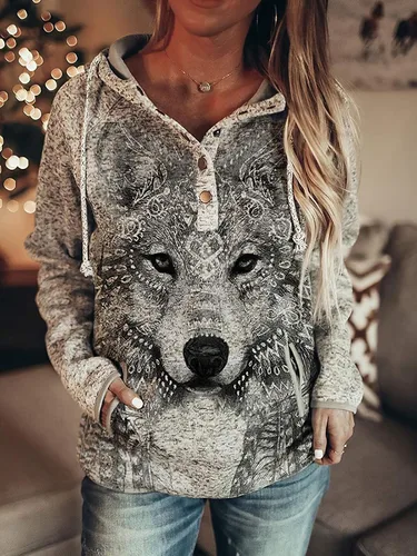Vista 2 de Akivide Novedosas sudaderas casuales con capucha para mujer, cuello con botones ajustables