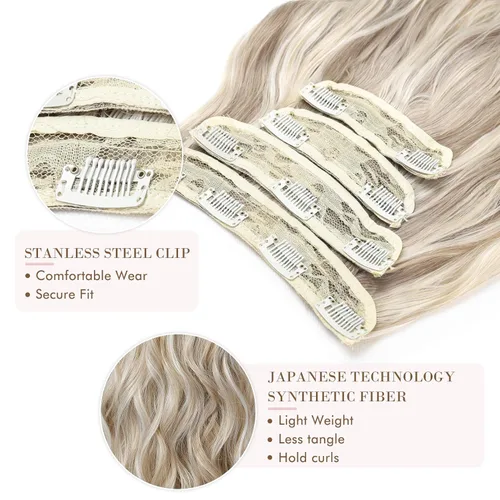Vista 3 de REECHO Extensiones de cabello, 4 piezas, extensiones de cabello con clip HE001, extensiones de cabello sintéticas naturales y suaves para mujer