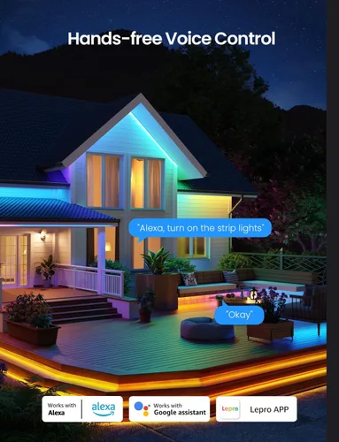 Vista 7 de Lepro SW1 AI - Tira de luces LED inteligentes para exteriores, tiras de luz RGBCW impermeables IP65 de 32.8 pies, 2700K-5700K blanco cálido