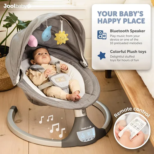 Vista 4 de Jool Baby Nova Swing para recién nacidos, columpio eléctrico motorizado para bebés, música Bluetooth, 10 melodías preestablecidas, control remoto