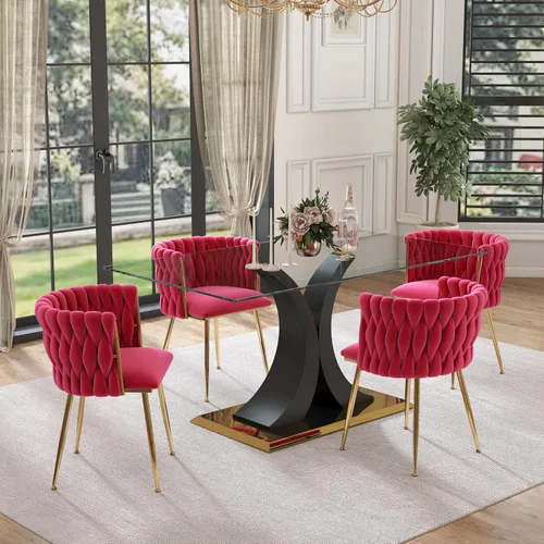 Vista 11 de Juego de comedor moderno de vidrio de lujo de 5 piezas, juego de cena rectangular minimalista grande para 4, juego de mesa de cocina de vidrio