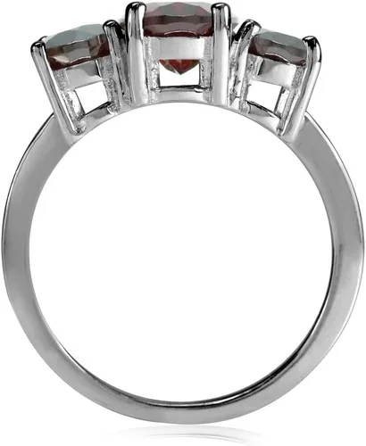 Vista 3 de Silvershake Anillo de plata de ley 925 chapada en oro blanco o amarillo con piedra natal ovalada de 3 piedras para mujer
