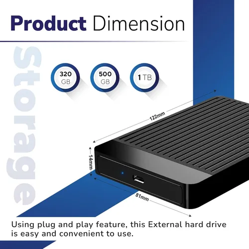 Vista 4 de Disco duro externo USB 3.1 Tipo-c Ultra Slim de 1 TB, disco duro portátil, discos duros externos de respaldo, almacenamiento de 2.5 pulgadas